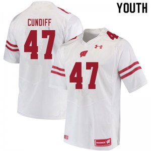 Youth Wisconsin Badgers NCAA #47 Clay Cundiff White Authentic Under Armour Stitched College Football Jersey NZ31Z20YI
